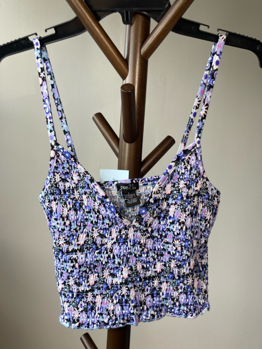 Rue21 top Smocked spaghetti strap floral print top boho vibe Casual  L jr